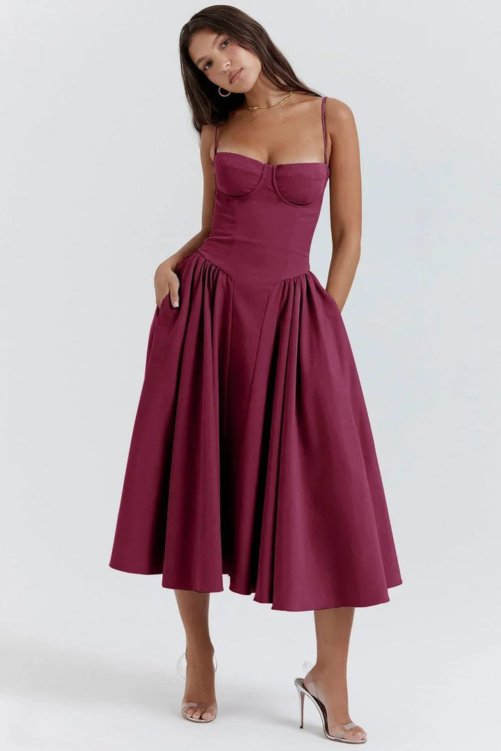 Women's Everyday Party Dress Bustier Midi Flared Spaghetti-Strap