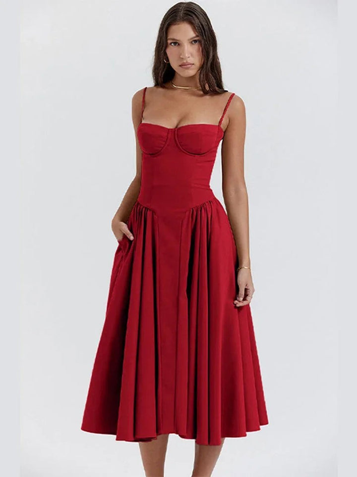Women's Everyday Party Dress Bustier Midi Flared Spaghetti-Strap