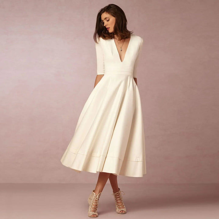 Women's Everyday Party Dress Deep V-Neck Flared Midi