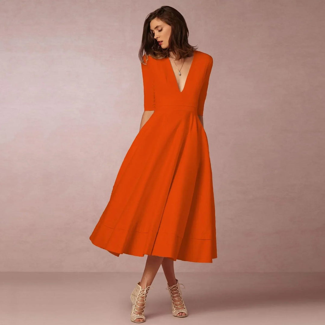 Women's Everyday Party Dress Deep V-Neck Flared Midi