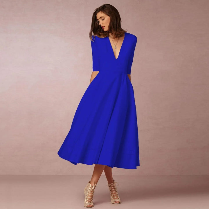 Women's Everyday Party Dress Deep V-Neck Flared Midi