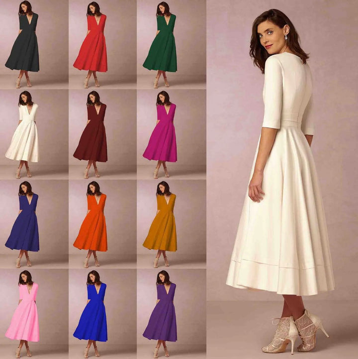 Women's Everyday Party Dress Deep V-Neck Flared Midi