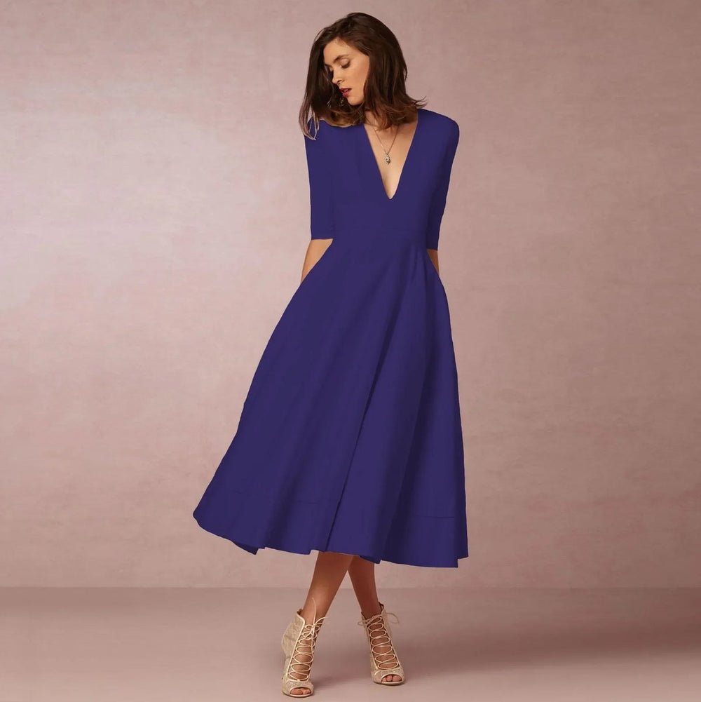 Women's Everyday Party Dress Deep V-Neck Flared Midi
