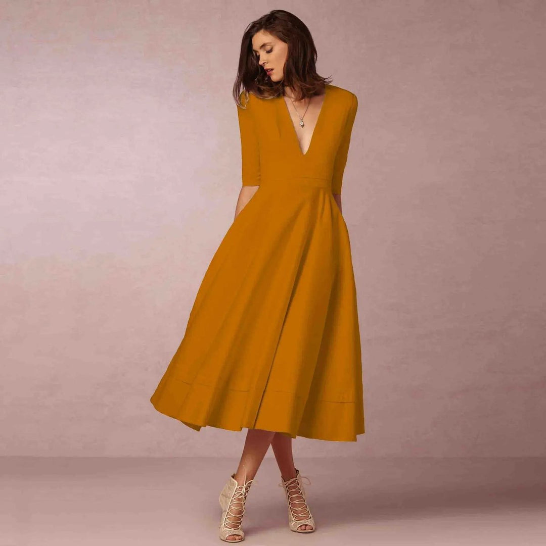 Women's Everyday Party Dress Deep V-Neck Flared Midi