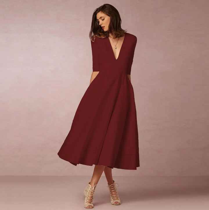 Women's Everyday Party Dress Deep V-Neck Flared Midi