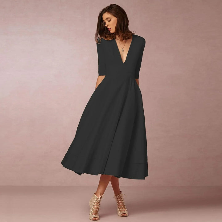 Women's Everyday Party Dress Deep V-Neck Flared Midi