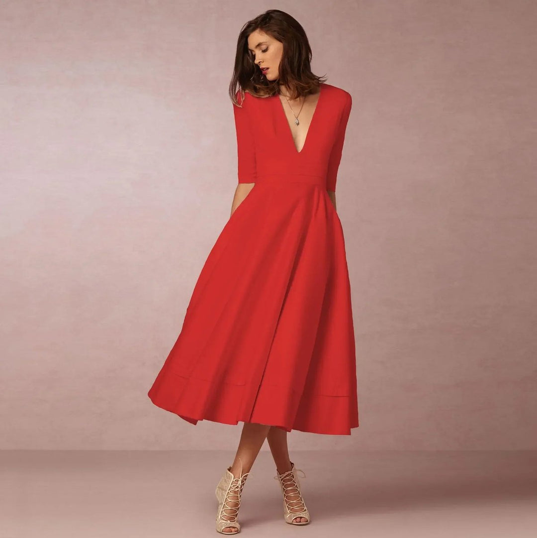 Women's Everyday Party Dress Deep V-Neck Flared Midi