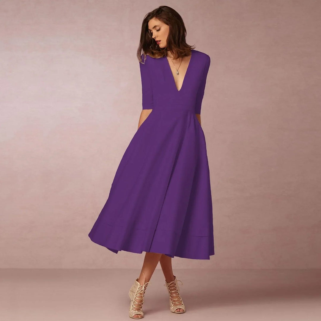 Women's Everyday Party Dress Deep V-Neck Flared Midi