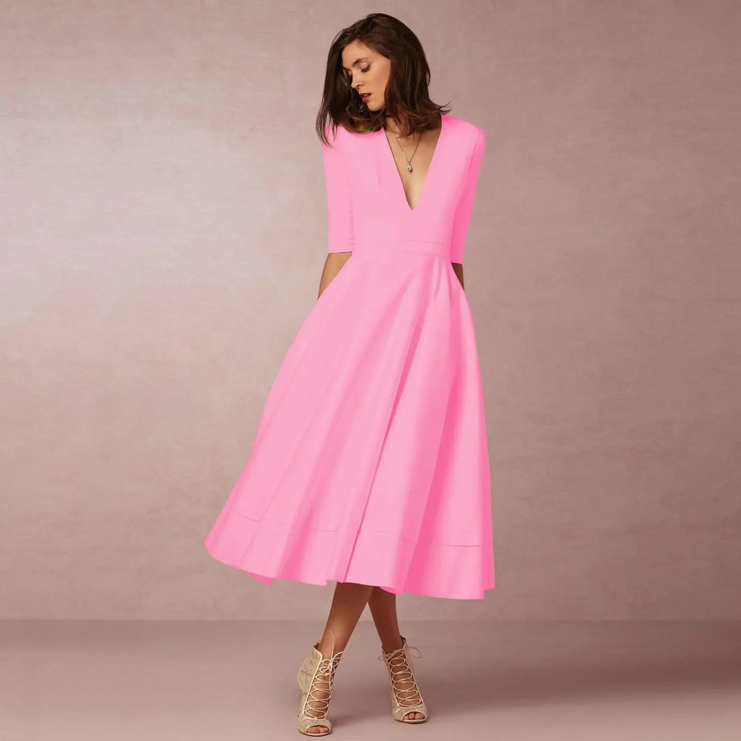 Women's Everyday Party Dress Deep V-Neck Flared Midi