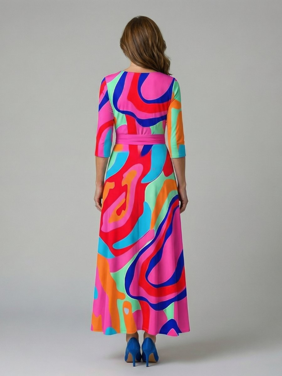 Women's Everyday Party Dress Floral Wrap V-Neck Three-Quarter Sleeve Midi