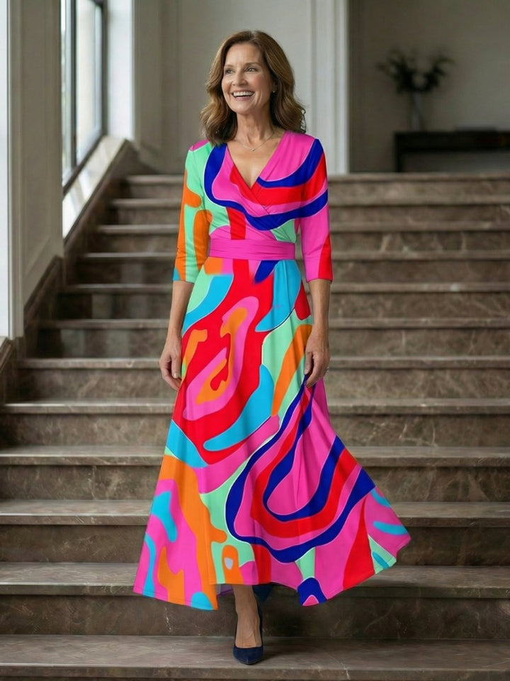Women's Everyday Party Dress Floral Wrap V-Neck Three-Quarter Sleeve Midi