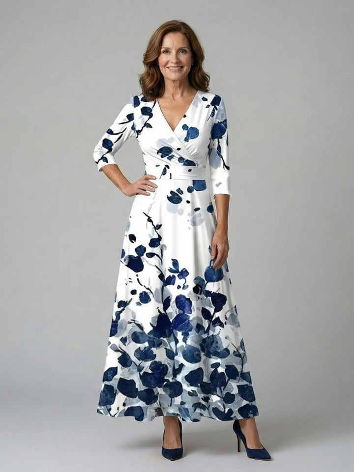 Women's Everyday Party Dress Floral Wrap V-Neck Three-Quarter Sleeve Midi
