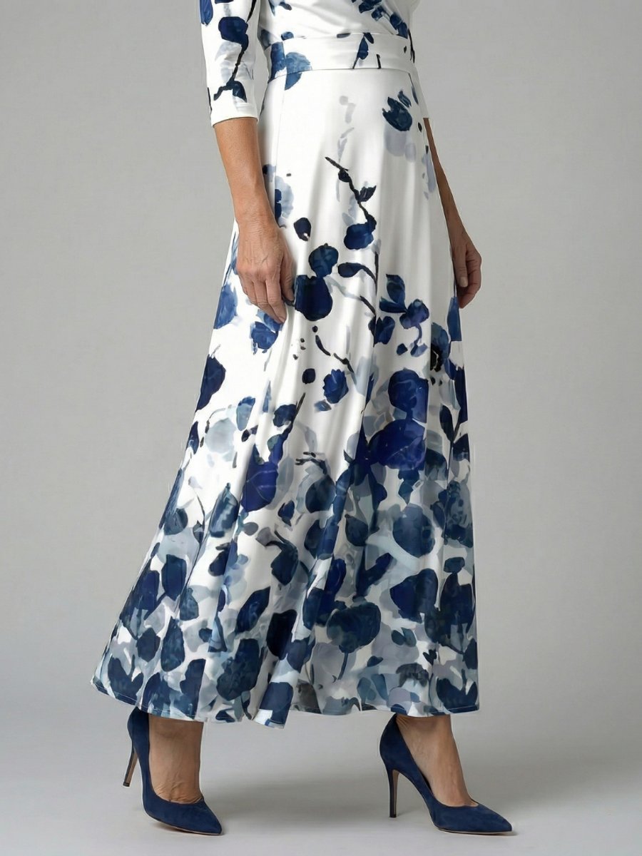 Women's Everyday Party Dress Floral Wrap V-Neck Three-Quarter Sleeve Midi