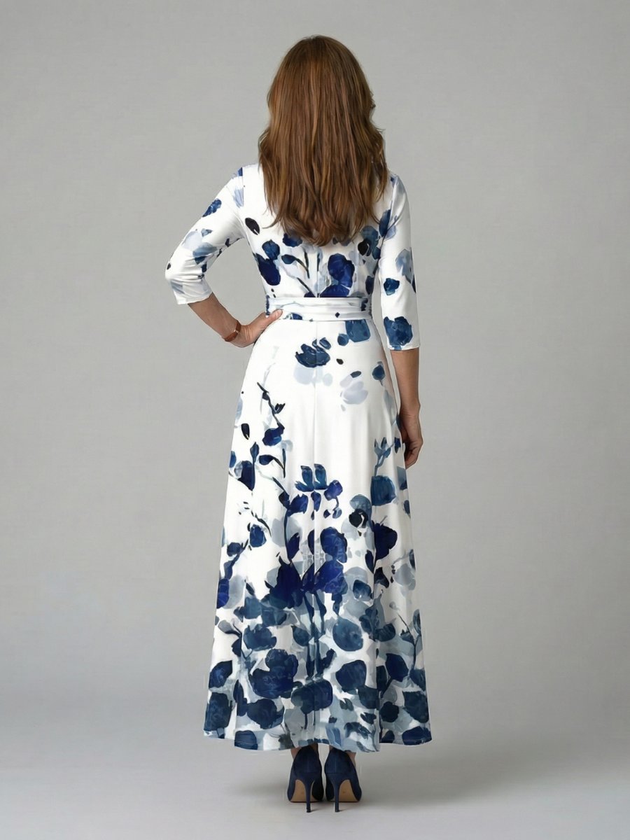 Women's Everyday Party Dress Floral Wrap V-Neck Three-Quarter Sleeve Midi