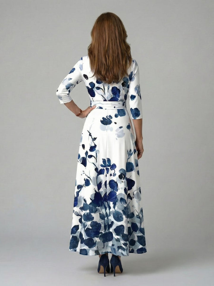 Women's Everyday Party Dress Floral Wrap V-Neck Three-Quarter Sleeve Midi