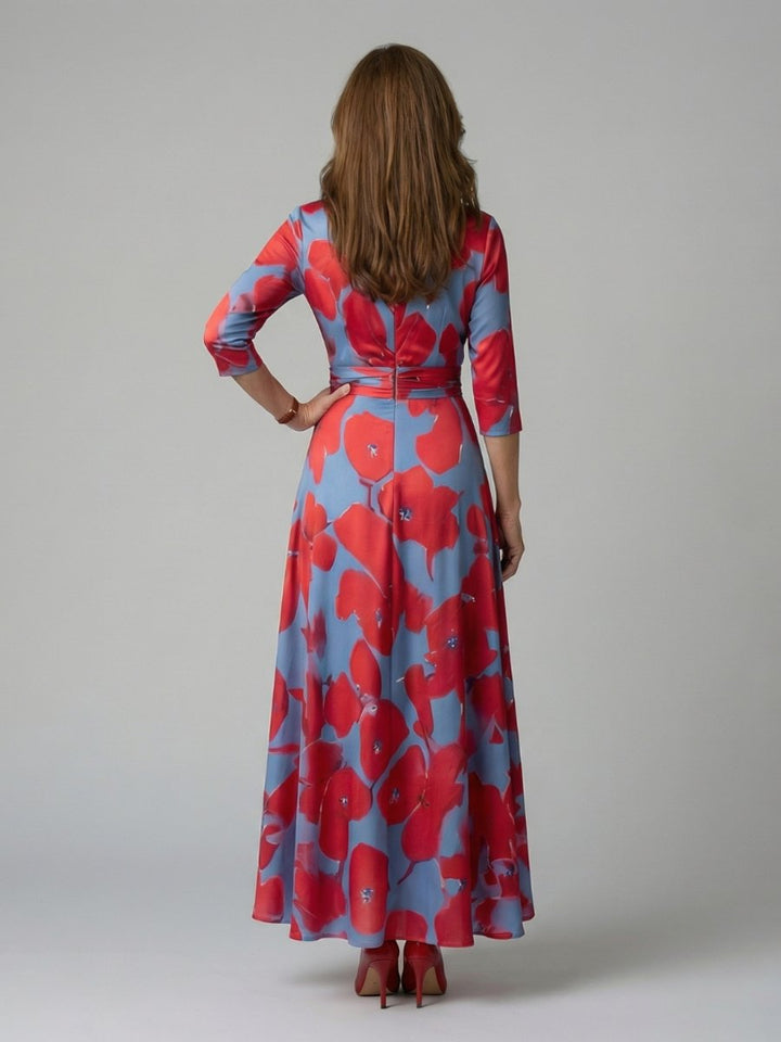 Women's Everyday Party Dress Floral Wrap V-Neck Three-Quarter Sleeve Midi