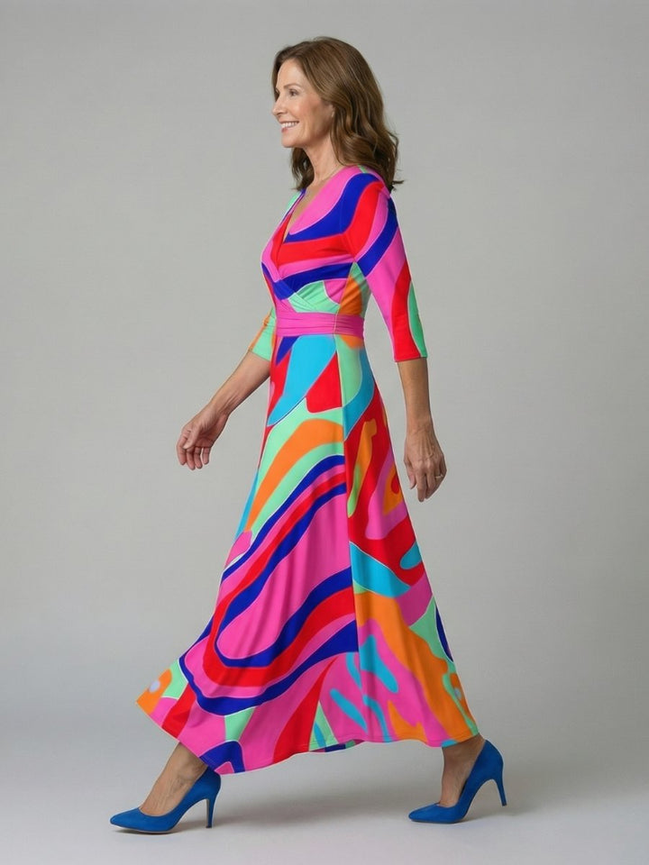 Women's Everyday Party Dress Floral Wrap V-Neck Three-Quarter Sleeve Midi