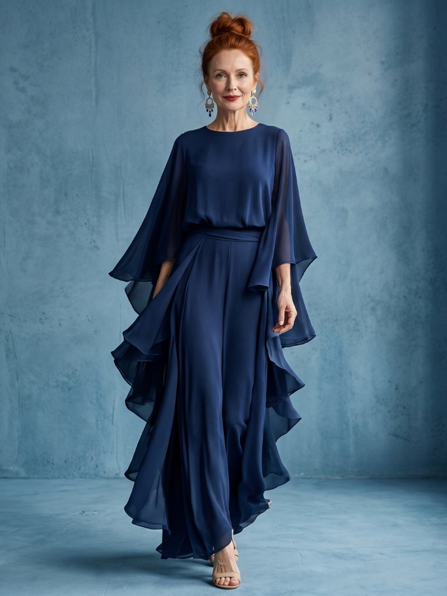 Women's Everyday Party Dress Layered Sleeve Drape Waist Midi