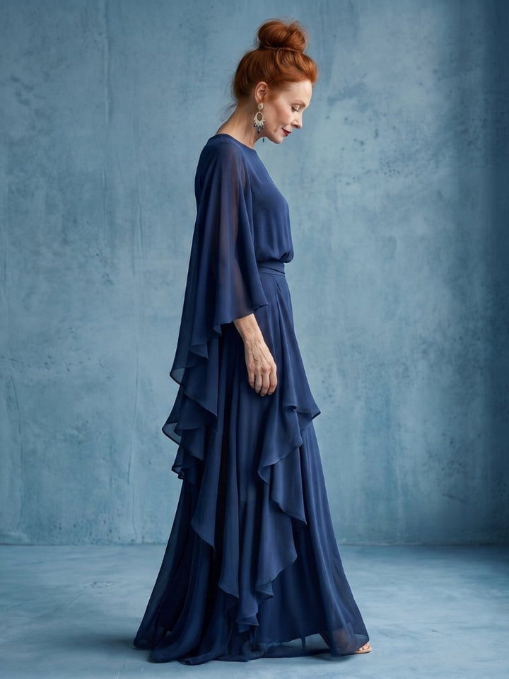 Women's Everyday Party Dress Layered Sleeve Drape Waist Midi