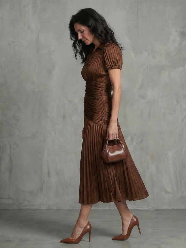 Women's Everyday Party Dress Pleated Stripe Collared Midi