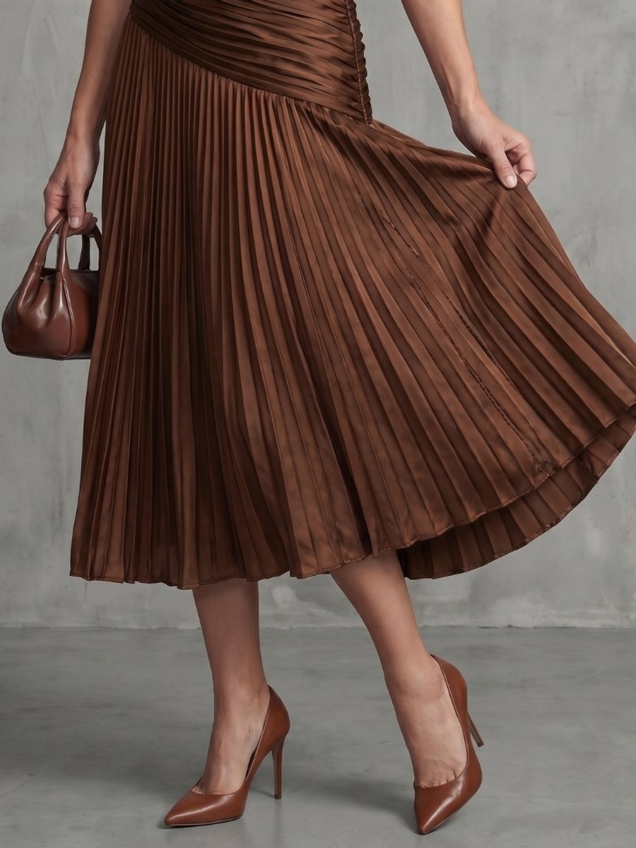 Women's Everyday Party Dress Pleated Stripe Collared Midi