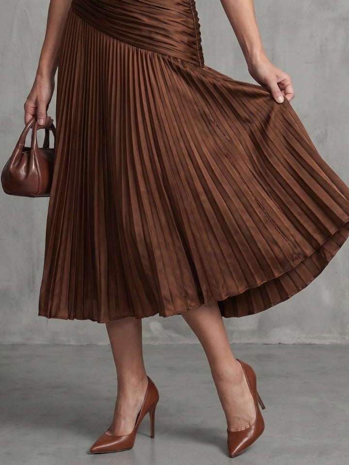 Women's Everyday Party Dress Pleated Stripe Collared Midi
