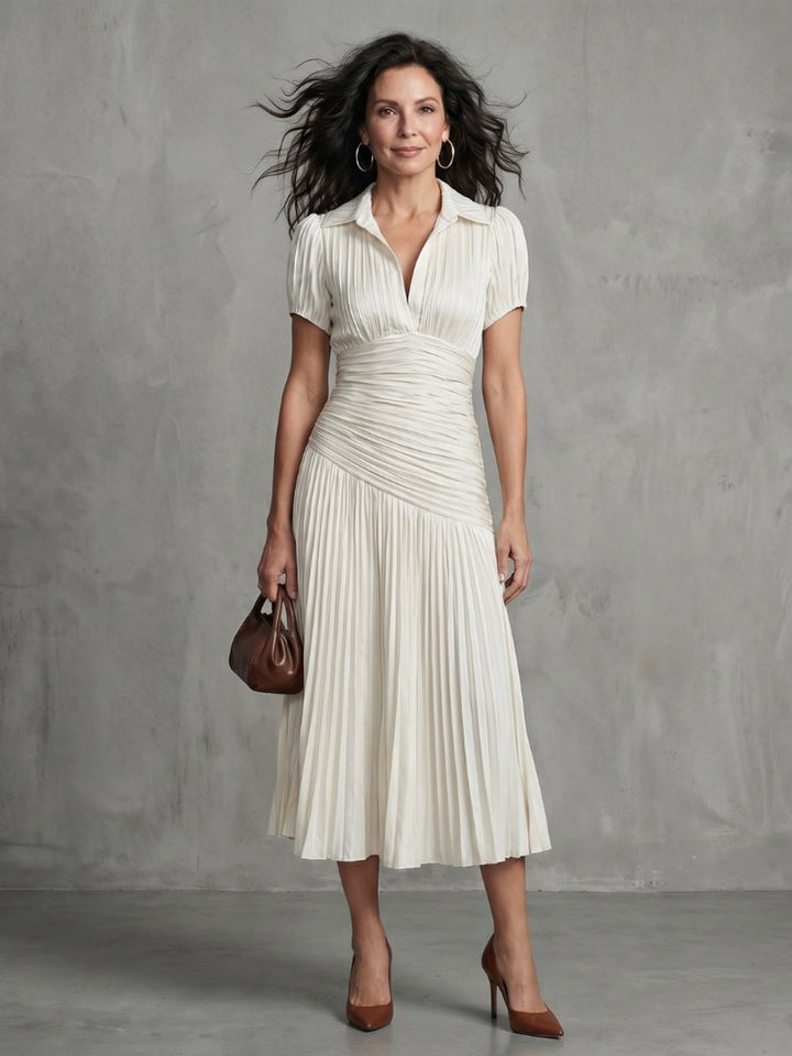 Women's Everyday Party Dress Pleated Stripe Collared Midi