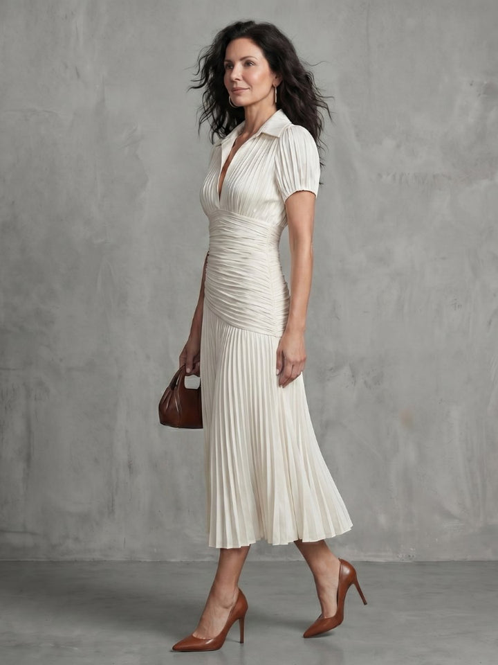 Women's Everyday Party Dress Pleated Stripe Collared Midi