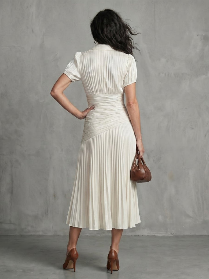 Women's Everyday Party Dress Pleated Stripe Collared Midi