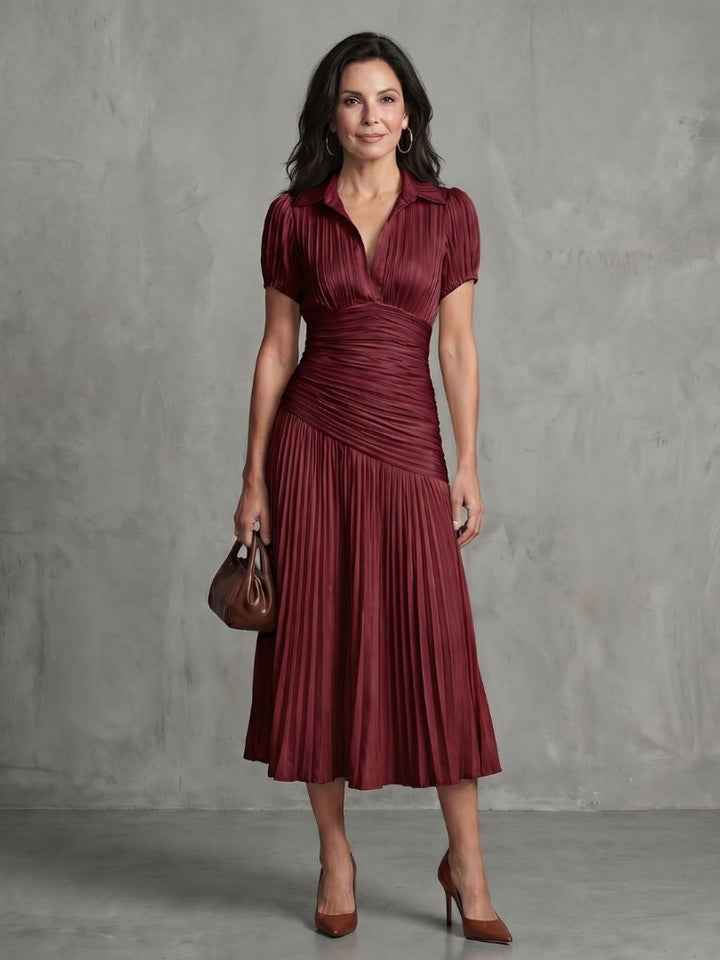 Women's Everyday Party Dress Pleated Stripe Collared Midi