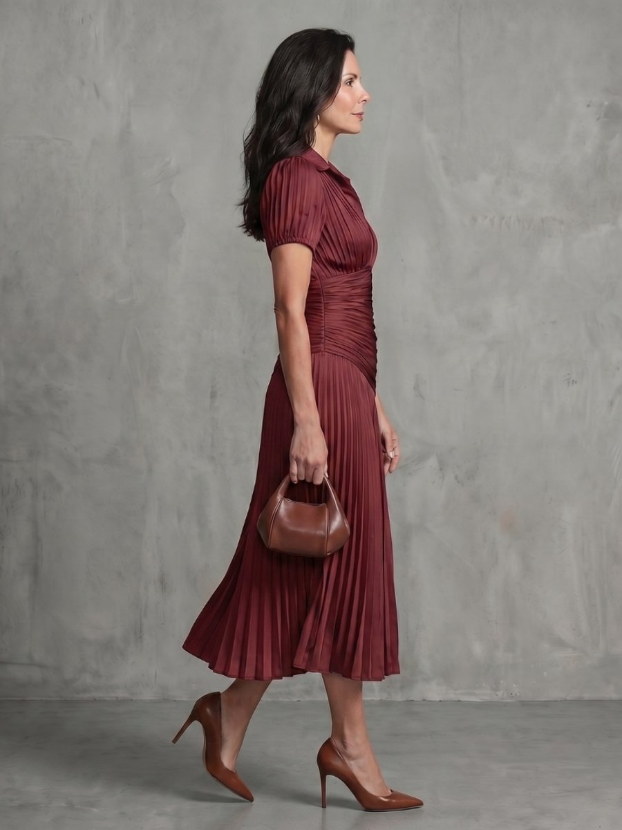 Women's Everyday Party Dress Pleated Stripe Collared Midi