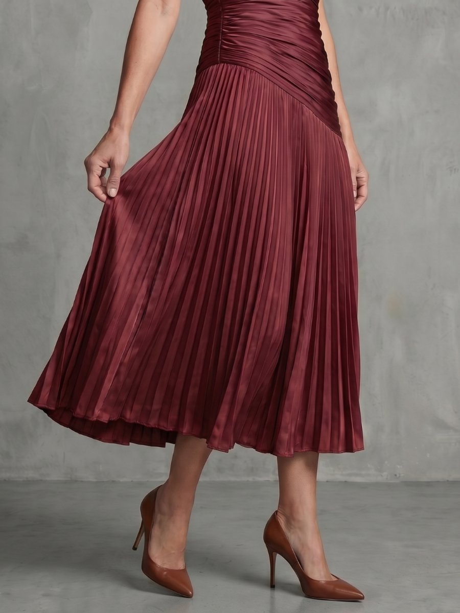 Women's Everyday Party Dress Pleated Stripe Collared Midi