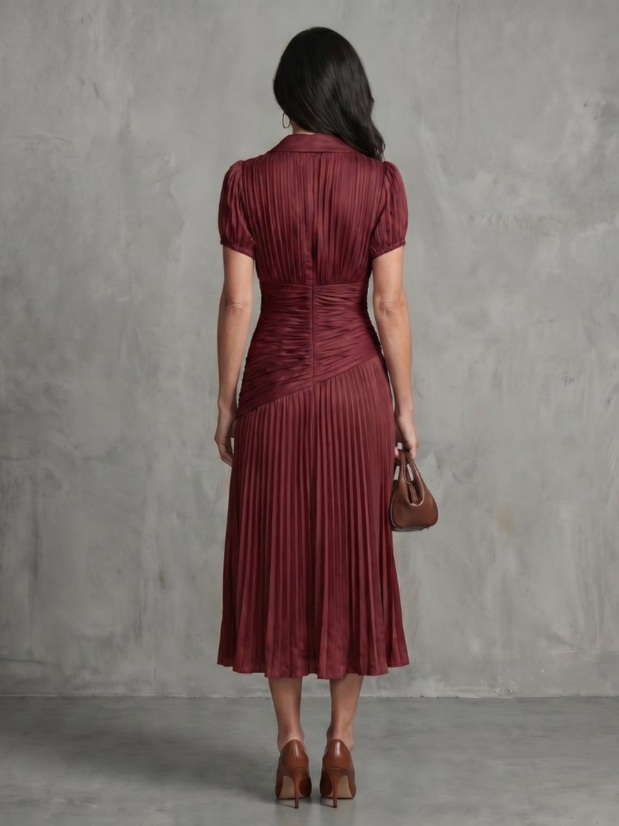 Women's Everyday Party Dress Pleated Stripe Collared Midi