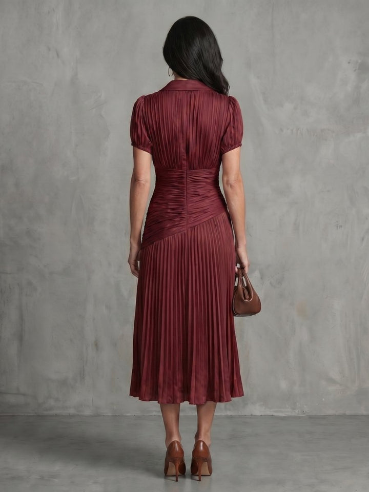 Women's Everyday Party Dress Pleated Stripe Collared Midi