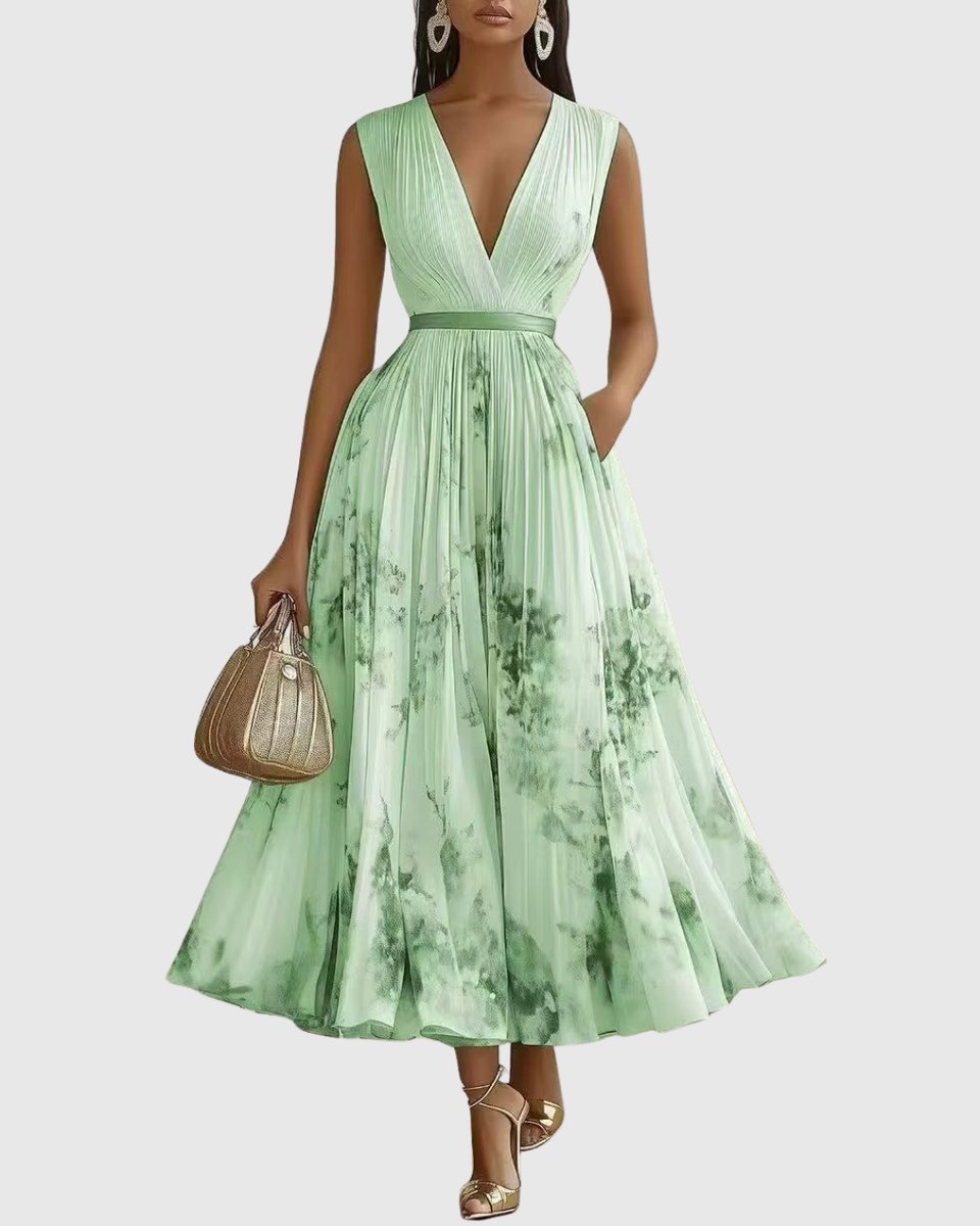 Women's Everyday Party Dress Pleated V-Neck Midi Dress Pockets