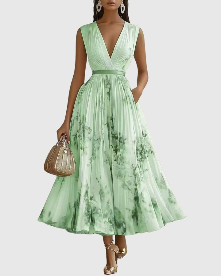 Women's Everyday Party Dress Pleated V-Neck Midi Dress Pockets