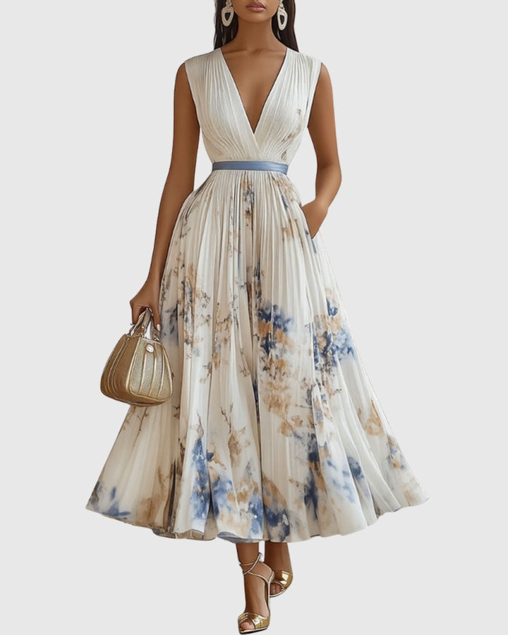Women's Everyday Party Dress Pleated V-Neck Midi Dress Pockets