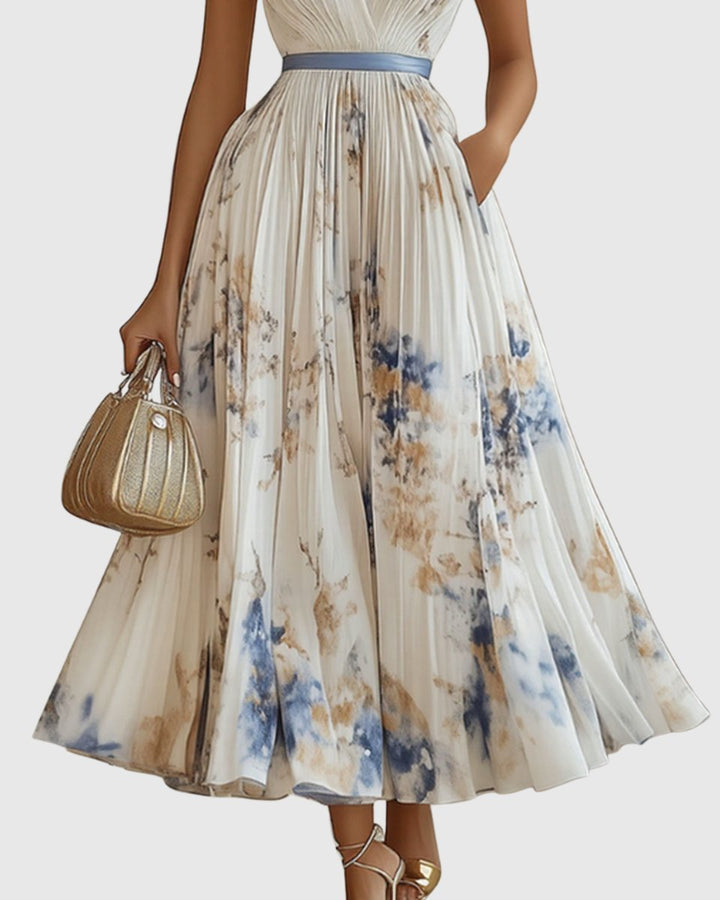 Women's Everyday Party Dress Pleated V-Neck Midi Dress Pockets