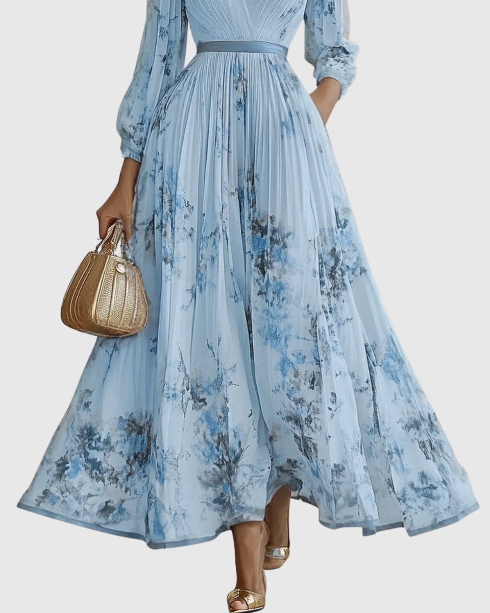 Women's Everyday Party Dress Pleated V-Neck Midi Dress Pockets