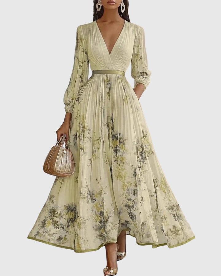 Women's Everyday Party Dress Pleated V-Neck Midi Dress Pockets