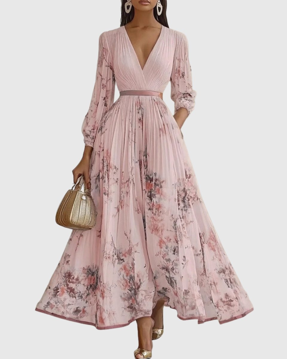 Women's Everyday Party Dress Pleated V-Neck Midi Dress Pockets