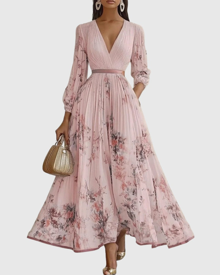 Women's Everyday Party Dress Pleated V-Neck Midi Dress Pockets