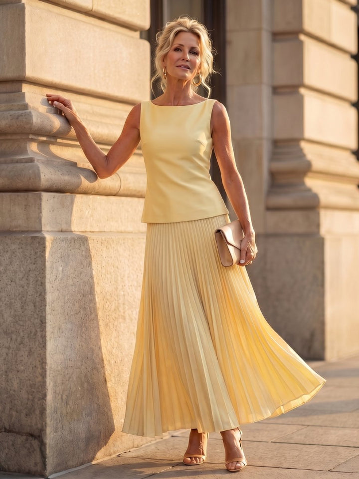 Women's Everyday Party Dress Structured Sleeveless Pleated Skirt Set
