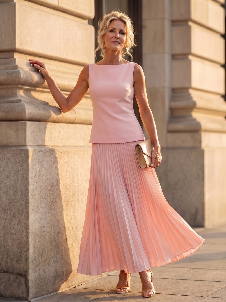 Women's Everyday Party Dress Structured Sleeveless Pleated Skirt Set