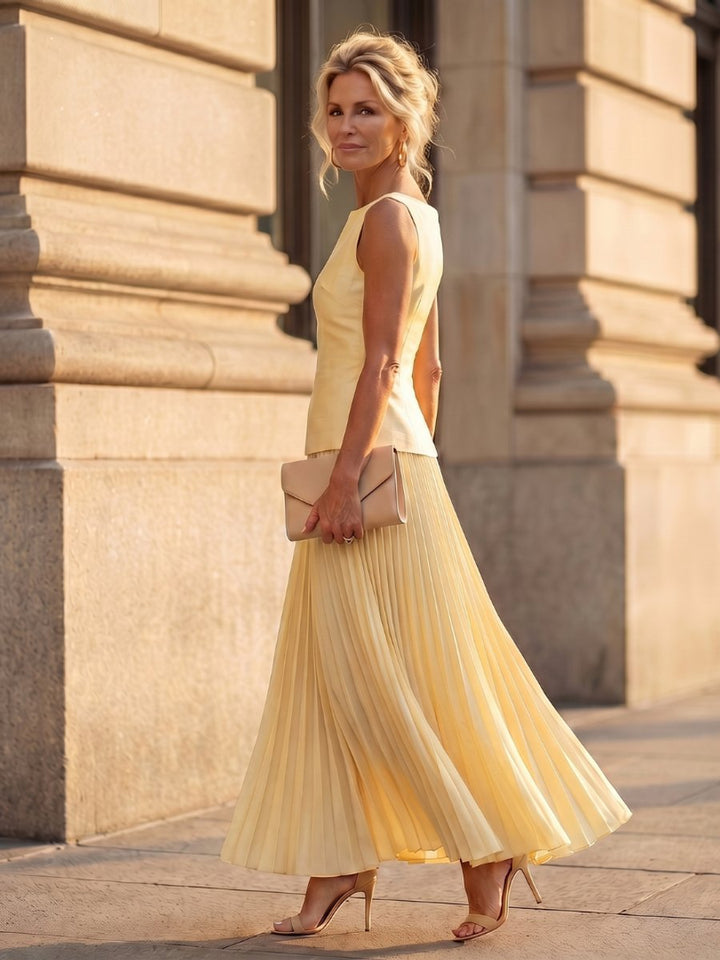 Women's Everyday Party Dress Structured Sleeveless Pleated Skirt Set