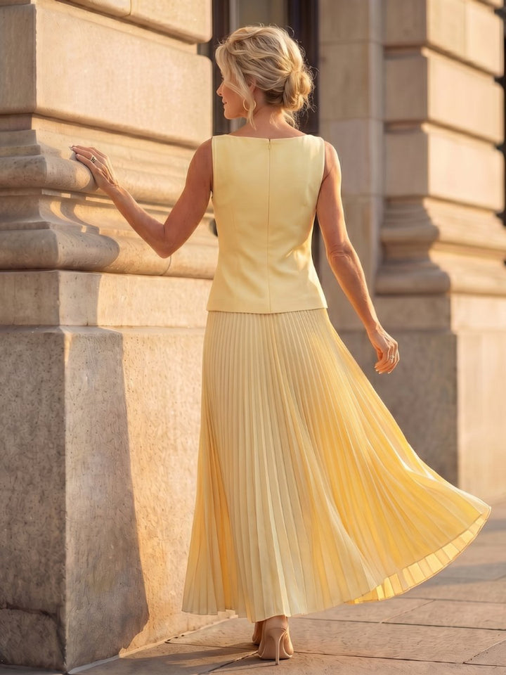 Women's Everyday Party Dress Structured Sleeveless Pleated Skirt Set