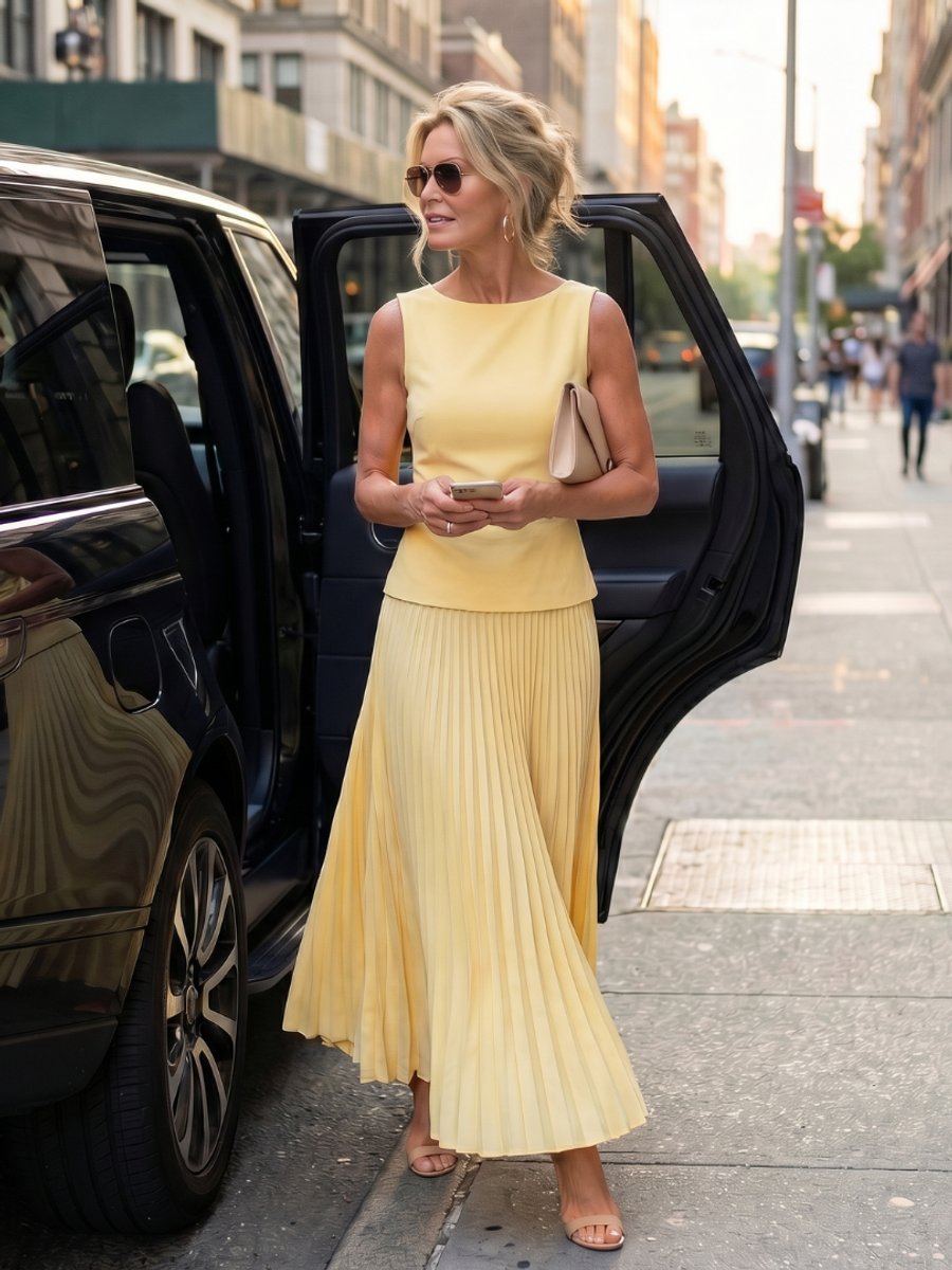 Women's Everyday Party Dress Structured Sleeveless Pleated Skirt Set