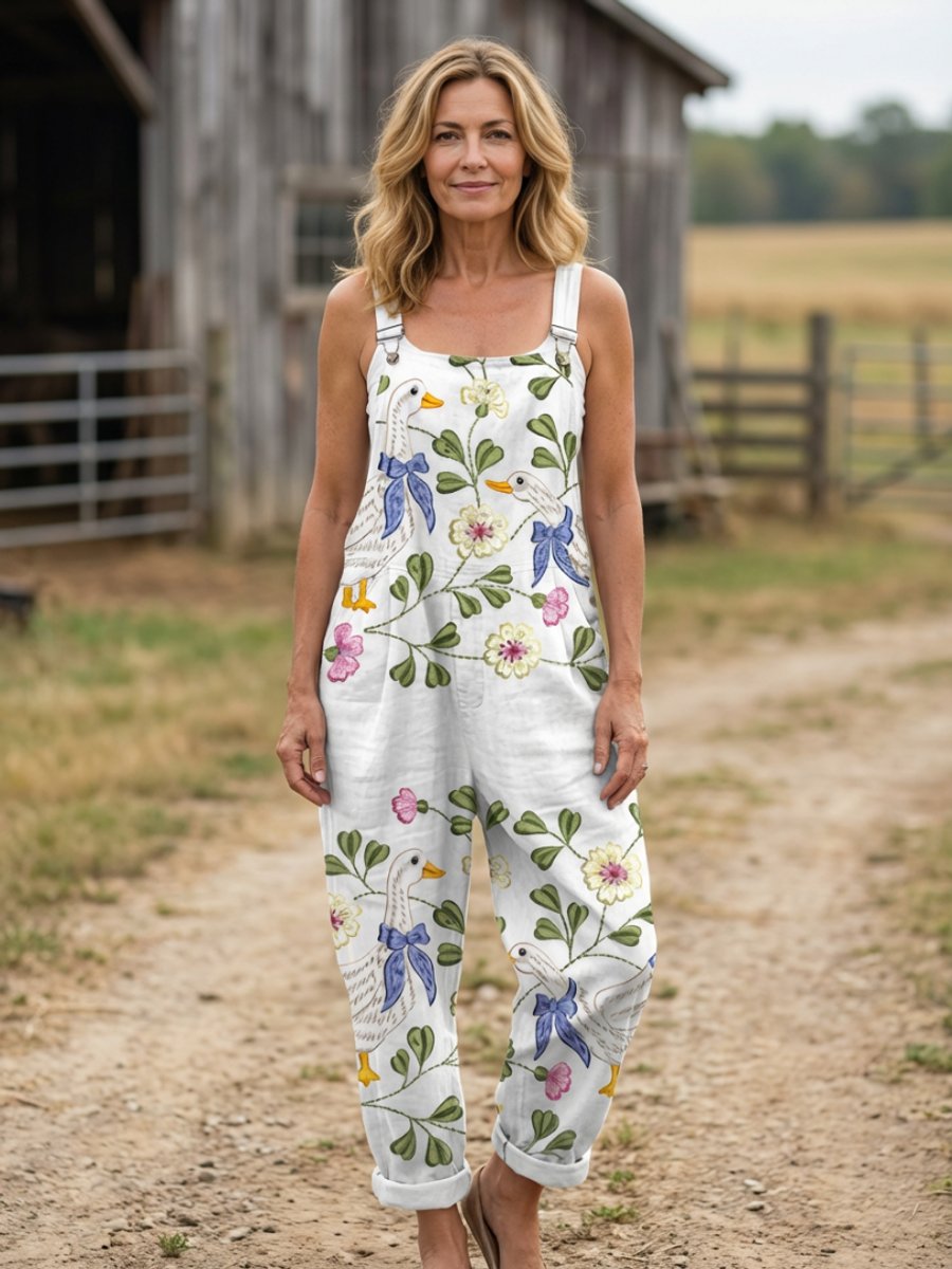 Women's Everyday Relaxed-Fit Botanical-Print Strap Jumpsuit