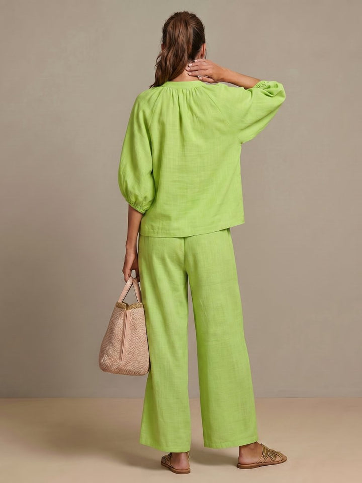 Women's Everyday Relaxed Zip-Front Blouson Top Wide-Leg Trouser Set