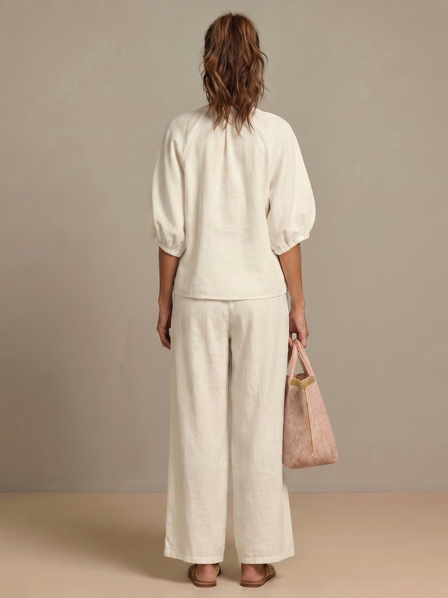 Women's Everyday Relaxed Zip-Front Blouson Top Wide-Leg Trouser Set